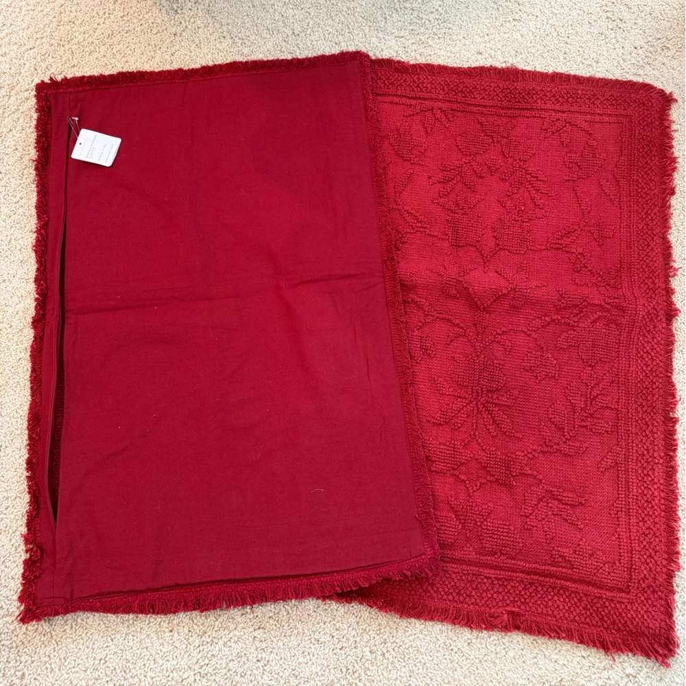 Pottery Barn, bnwt, Marigold Fringe Lumbar 20x30 pillow cover, cardinal red